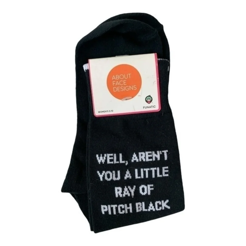About Face Designs Funatic Funny Socks Women's 5-10 Black Crew Quote NWT
